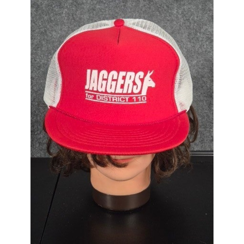 Vintage Nissin Cap Jaggers for District 110 Red White Mesh Trucker Hat Snapback